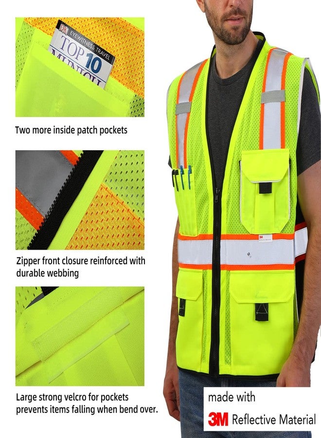 Dib Safety Reflective Vest Yellow Mesh, High Visibility Vest with Pockets and Zipper, ANSI Class 2 Heavy Duty, Made with 3M Reflective Tape 3XL - Image 3